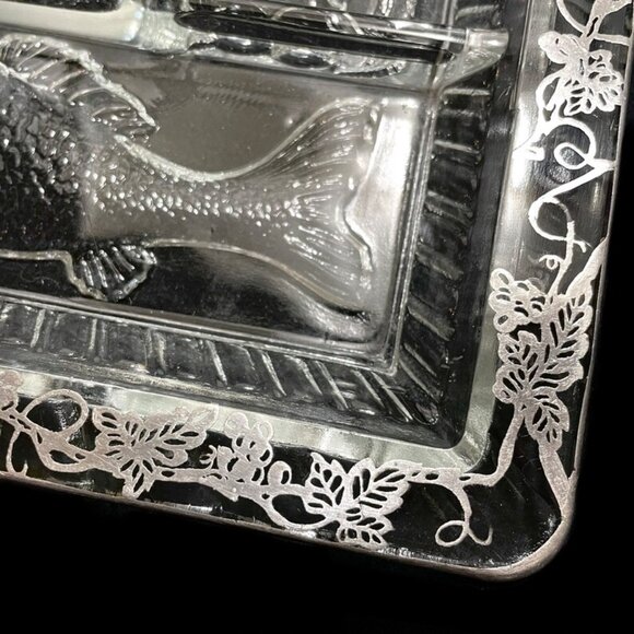 Vintage 1940s Duncan & Miller INTAGLIO Glass Silver Overlay Divided Square Dish - Picture 3 of 7